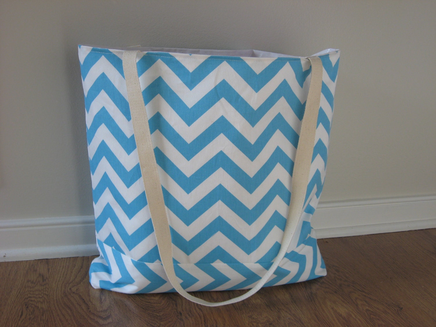 Large Beach Tote, Chevron Beach Bag, chevron tote bag Tiffany Blue