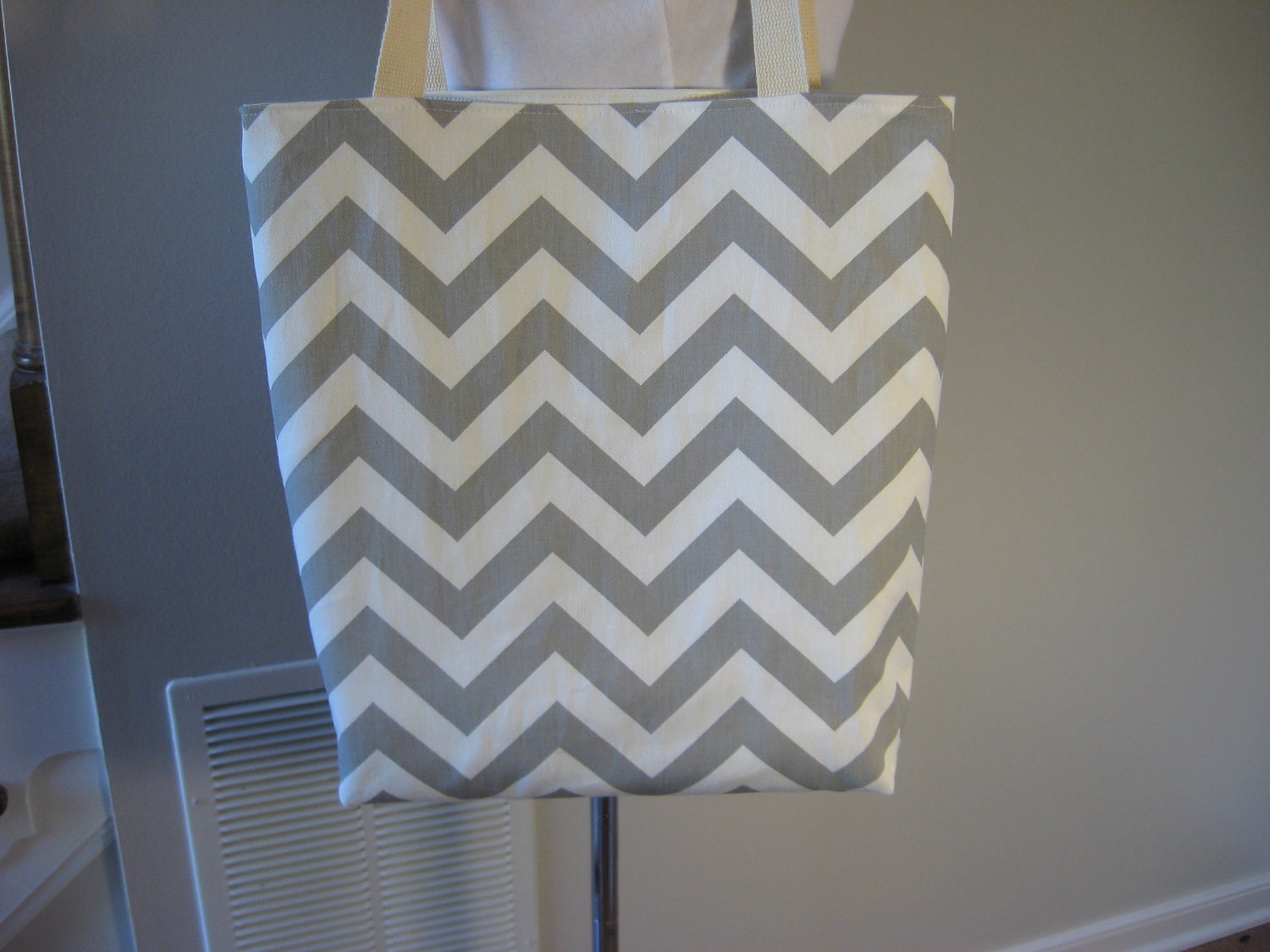 Small Beach Tote, Chevron Beach Bag, chevron tote bag gray