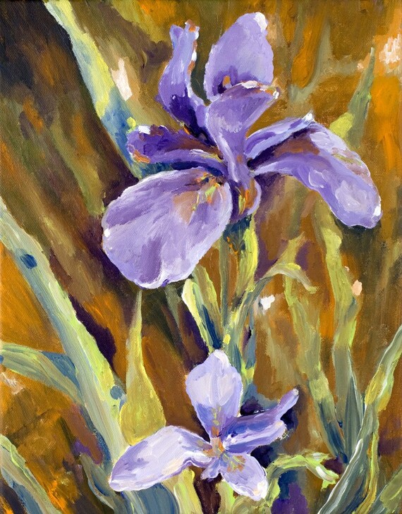 Items similar to Original Acrylic Iris Painting Purple Flower on Etsy