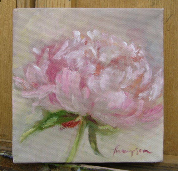 Pink Peony Flower small original oil painting by traciethompson