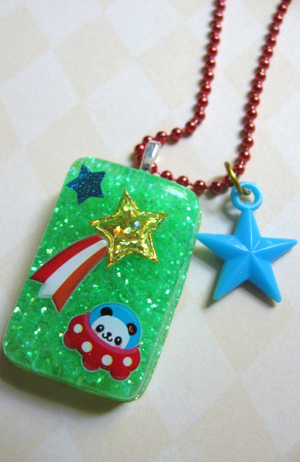 Astronaut  Panda Resin Necklace 

