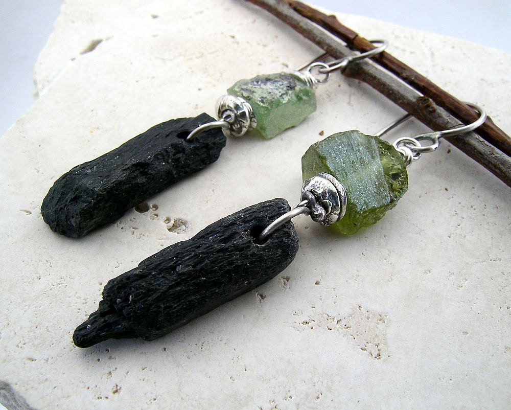 Urban Primitive Earrings: Fossilized Bone, Fine Silver & Roman Glass