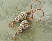 Czech Glass Owl & Copper Earrings NIGHT CALLERS Handmade Ear Wires