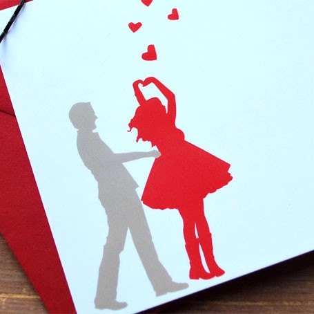Valentine's Day Card - Le Dance, Couple Silhouette, Romantic