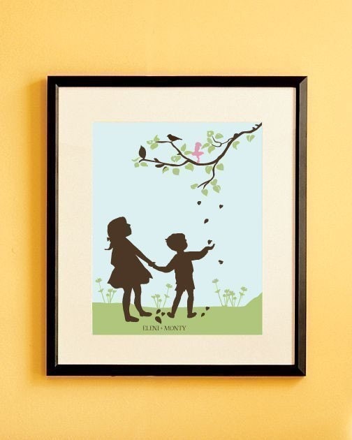 Children's Silhouette Art Print  Falling Leaves From Your Photo by Le Papier Studio