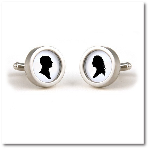 Wedding Silhouette Cuff Links, Groomsmen Gifts, Gifts for Him, Silhouette Jewelry, Anniversary Gift, Wedding Gift