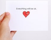 Sympathy Card. Break Up Card. Everything Will Be Ok, Red, Black, White. Blank Greeting Card.