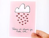 Bridal Shower Card. Baby Shower Card. Shower You With Love. Pink, Red, White, Black. Blank Card.