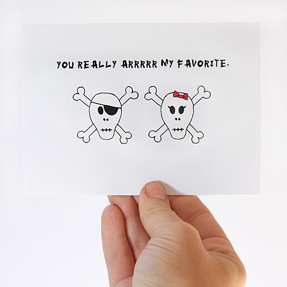 Anniversary Card. Valentines Day Card. I Love You Card. Pirates. Pink, Black, White.