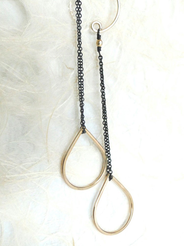 Floating Drop Earrings - Black and Gold