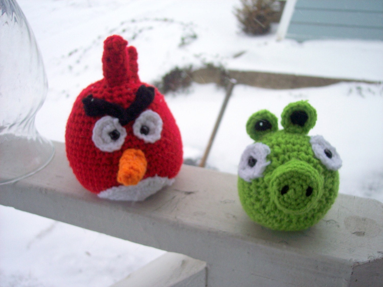 Red Bird and Green Pig Amigurumi Play Set