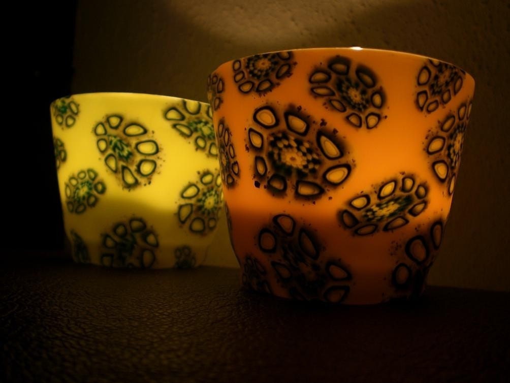 Set of 2 Yellow and Orange Candle Holders...