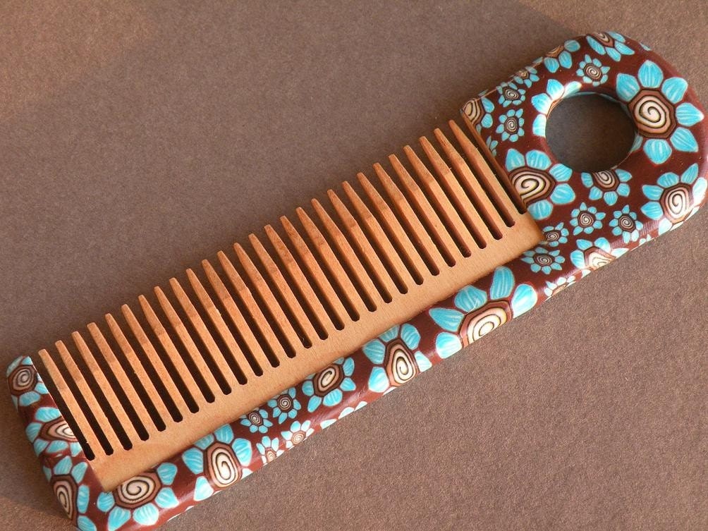 Chocolate, Peppermint Petite Flowers on the Wooden Comb, Natural Beech....
