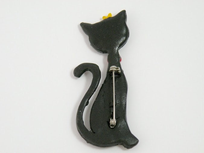 Black Cat Brooch with yellow flower hair pin