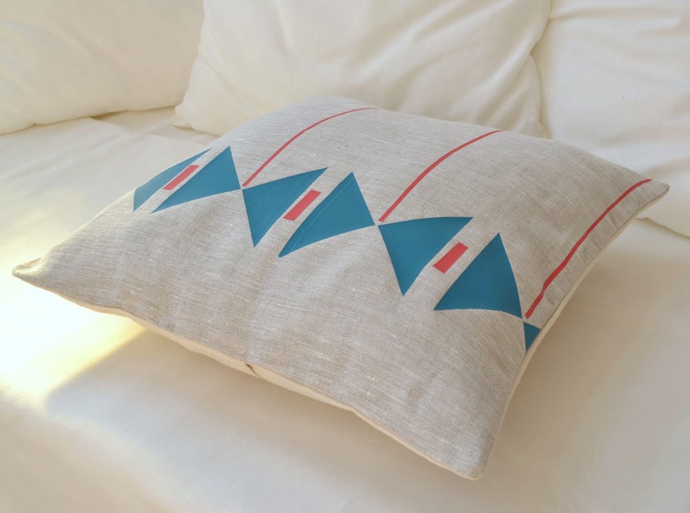 Beige linen pillow cover with geometric patterns inspiration
