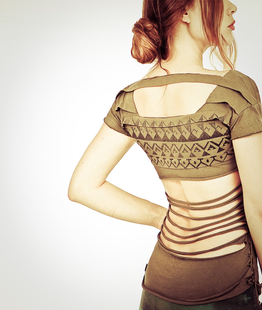 Olive Green Aztec stencil top