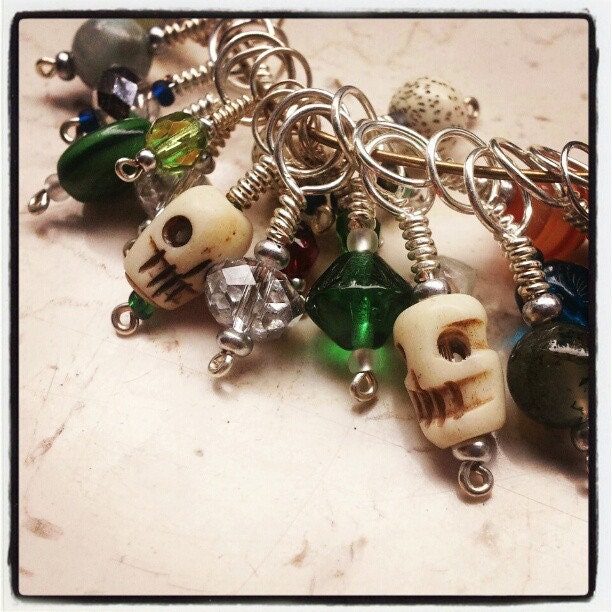 STITCH MARKER SURPRISE - handmade stitch marker picked randomly. May contain freshwater pearl, bone skull, semi precious stone, glass bead