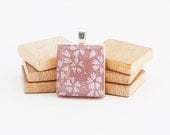 Recycled Scrabble Game Tile Pendant - Sweet Cherry Blossoms