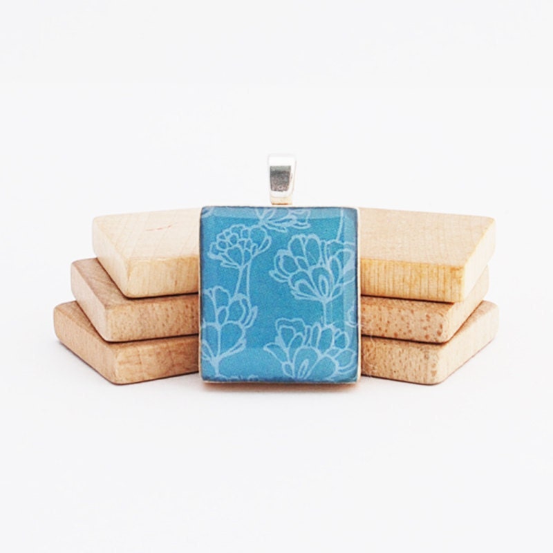 Recycled Scrabble Tile Pendant - Nothing But Blue Skies