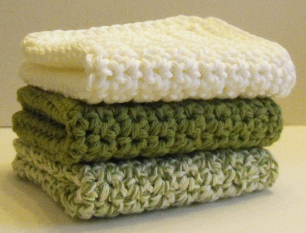 Cotton Crochet Dishcloths or Washcloths  - greens set of 3