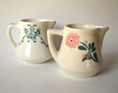 Vintage Creamers Syrup Pitchers Diner Ware Shabby Chic Retro Kitchen Flowers Pink Teal Transferware Mid Century