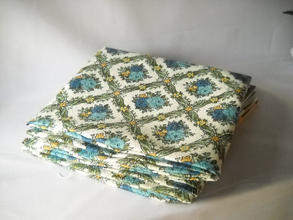 Vintage Curtains Vintage Drapes Draperies Blue Floral Curtains Home Decor Flowers 1970s Design Modern