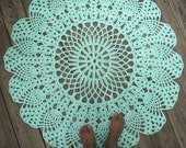 Robins Egg Blue Cotton Crochet Rug in Large Circle Pineapple Lacy Pattern Non Skid