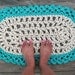 Off White Pearl and Turquoise Crochet Doormat in Oval Pattern