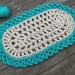 Off White Pearl and Turquoise Crochet Doormat in Oval Pattern