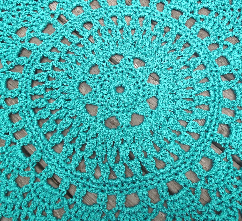 Turquoise Patio Porch Cord Crochet Rug in 35" Round Pineapple Pattern READY TO SHIP