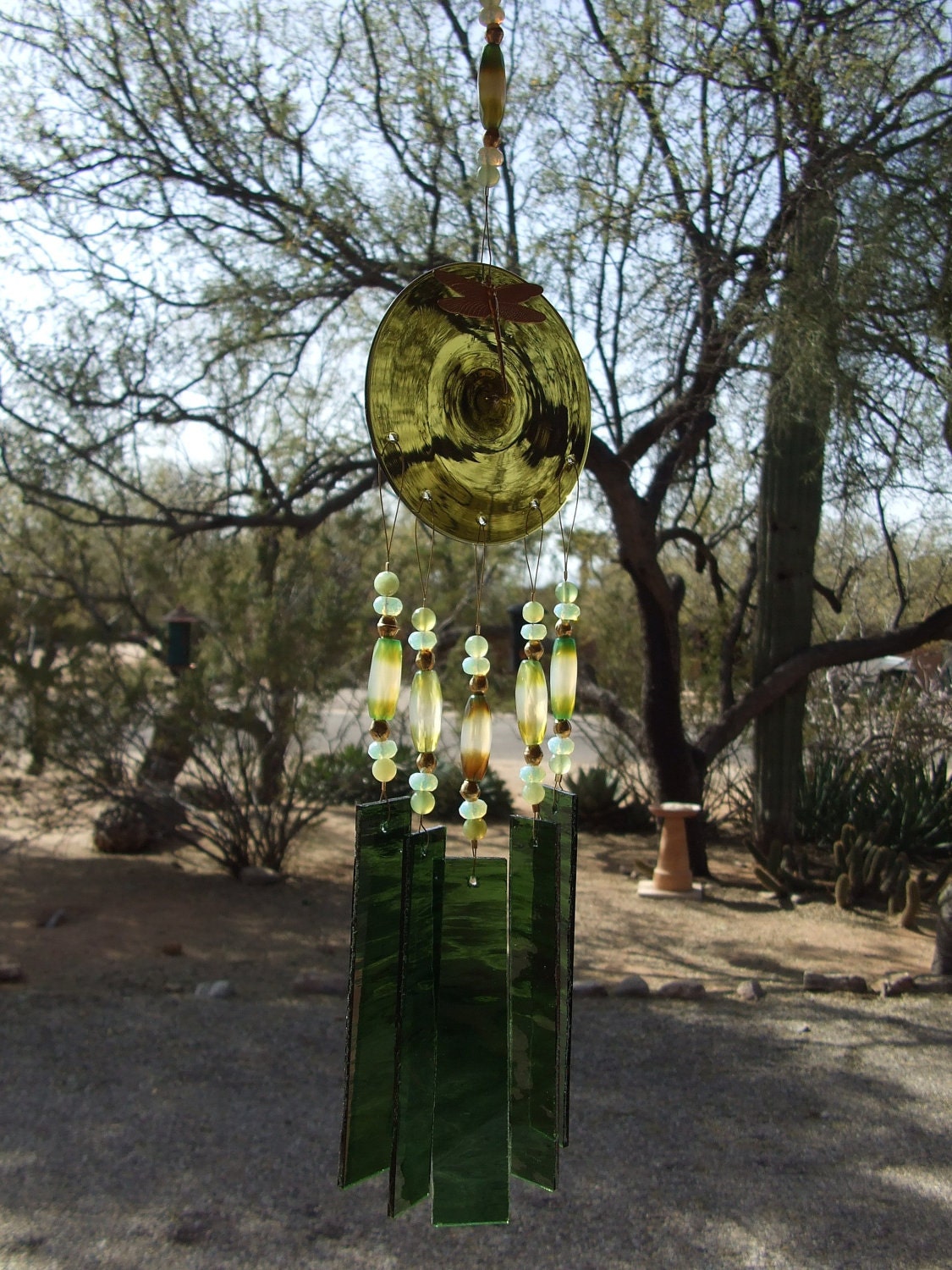 Dragonfly with Sage Stained Glass Windchime