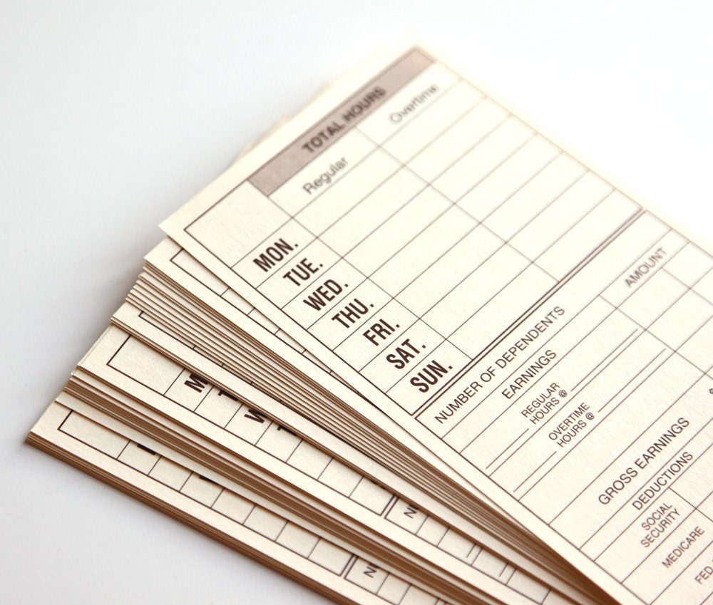 Set of 25 Manila Time Card Slips