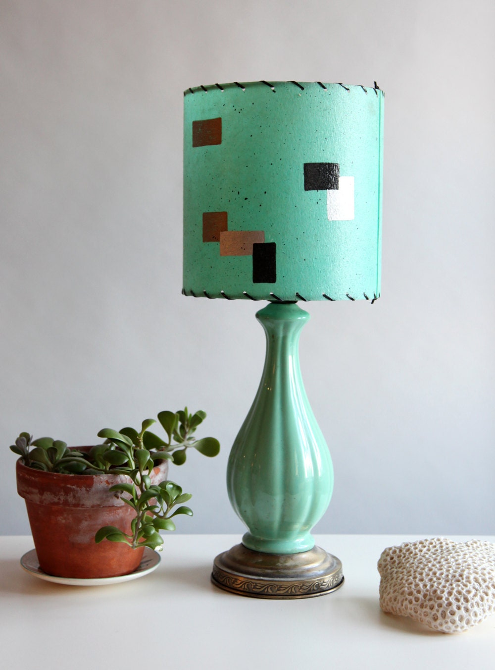 Clip Table Lamp Shades on Sweet Vintage Aqua Table Lamp And Shade By Huntershideaway On Etsy