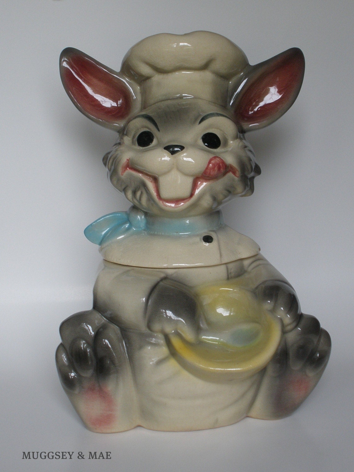 Smiling Chef Gray Bunny Vintage Cookie Jar by Brush Pottery Co. circa 1950s