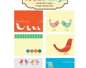 Printable Birdie Mini Cards (Set Of 6) For Scrapbooking, Thank You Card, Invitation, Baby Shower, Holiday Card, Tag, Label, And More