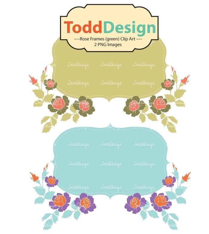 Rose Frames (Green) -- Digital Clip Art for invitation card, scrapbooking, graphic design and paper goods