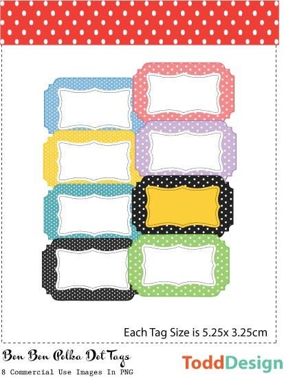 Bon Bon Polka Dot Tags --- Digital Clip Art for wedding invitations, baby shower, cards and more