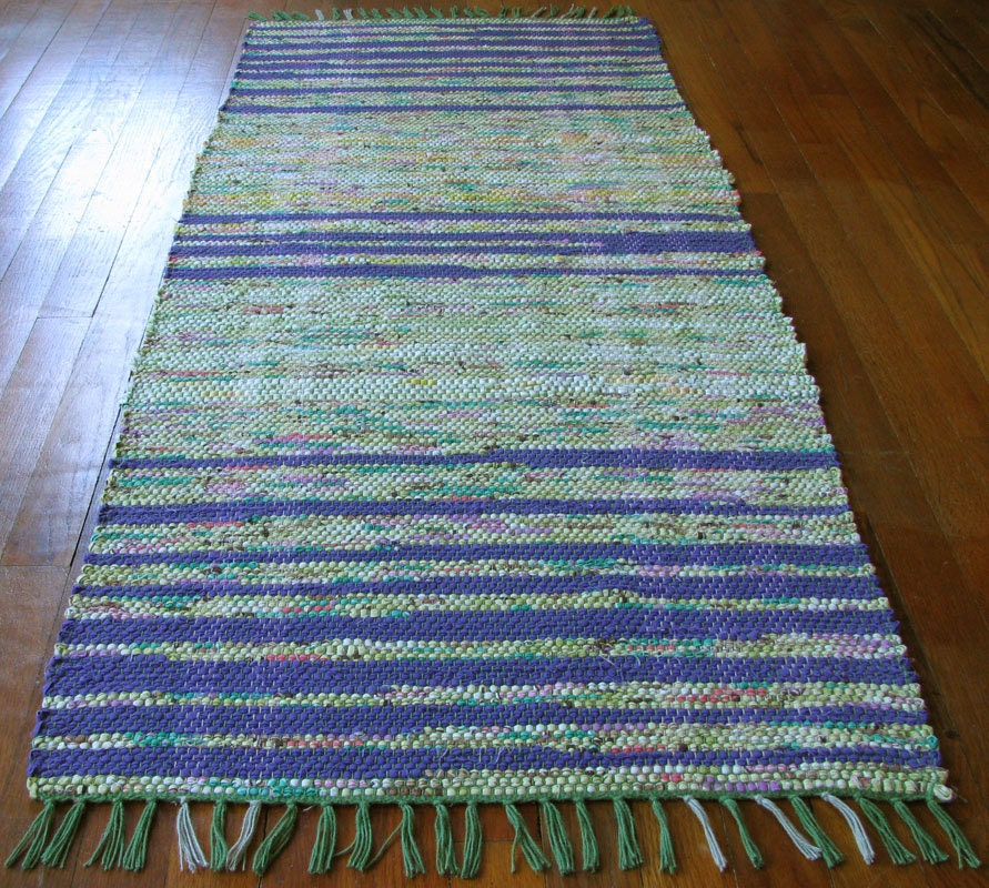 Rag Rug Runner Lime Green Purple Handwoven by MirandasLoom on Etsy