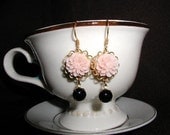 Pastel Baby Pink Flower Dangle Earrings