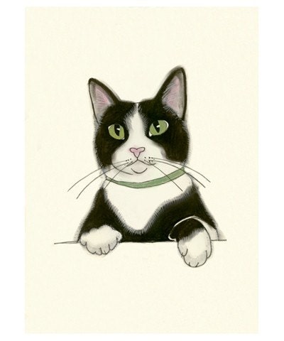 Tuxedo cat art print. Velvet Paws - 4 X 6 PRINT
