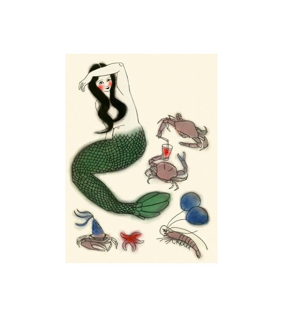 Mermaid Art -  Party Central - 4" X 6" print