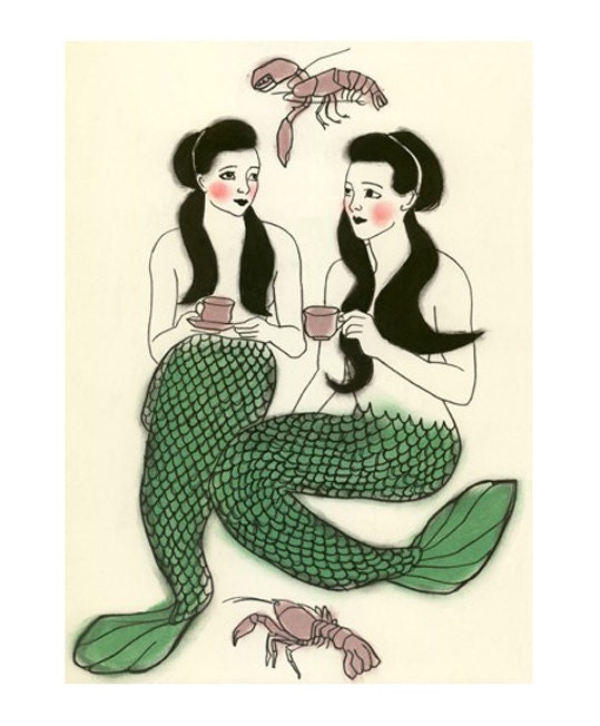 Mermaid art print gift SALE set  - 5 X different mermaid prints - 4 X 6 Prints