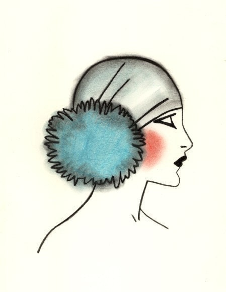 Art Deco Flapper Girl - Blue Pom Pom - 4 X 6 print