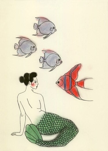 Mermaid art print gift SALE set  - 5 X different mermaid prints - 4 X 6 Prints