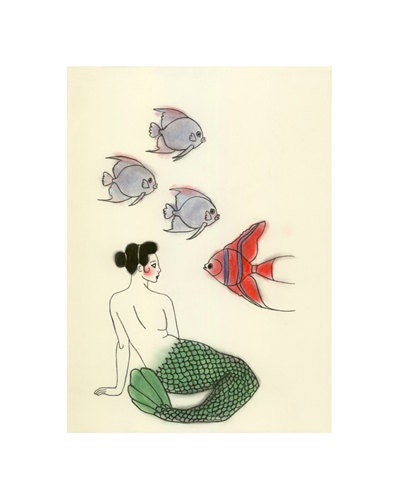 Mermaid drawing art print - 4 for 3 SALE Community Meet-up - 8.3" X 11.8"
