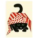 Black Cat Art print - Black kitty red wrapping paper