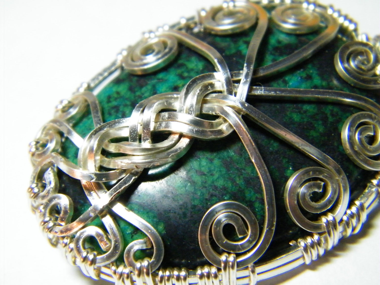 Tree Of Life: Chrysocolla wire wrapped Tree Of Life pendant