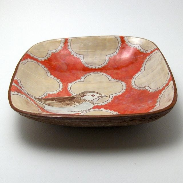 RESERVED--Plate with Hand Drawn Bird and Pattern - OOAK
