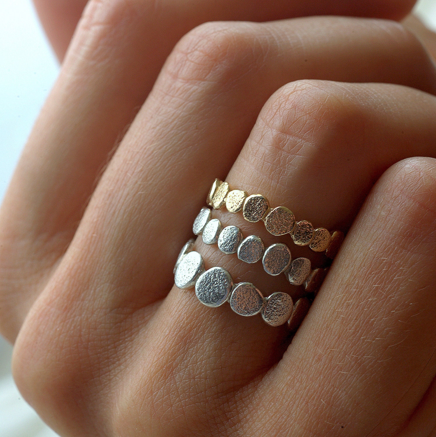 14k Gold and Silver Pebble Set