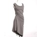 Mauve and Grey Mini Stripe Wool Knit Reversible Twist Drape Dress with Asymmetric Hem